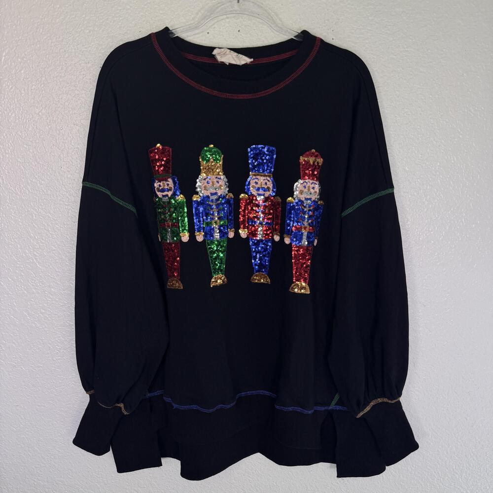 Fantastic Fawn Sweater Womens Small Nutcracker Sequin Christmas Oversize Tunic